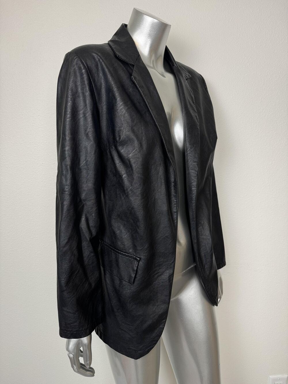 Nasty Gal Faux Leather Blazer Jacket Womens Small Black Italy Made